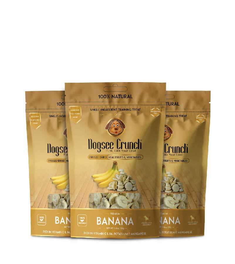 Dogsee Crunch Banana: Freeze-Dried Banana Dog Treats - Pack Of 3